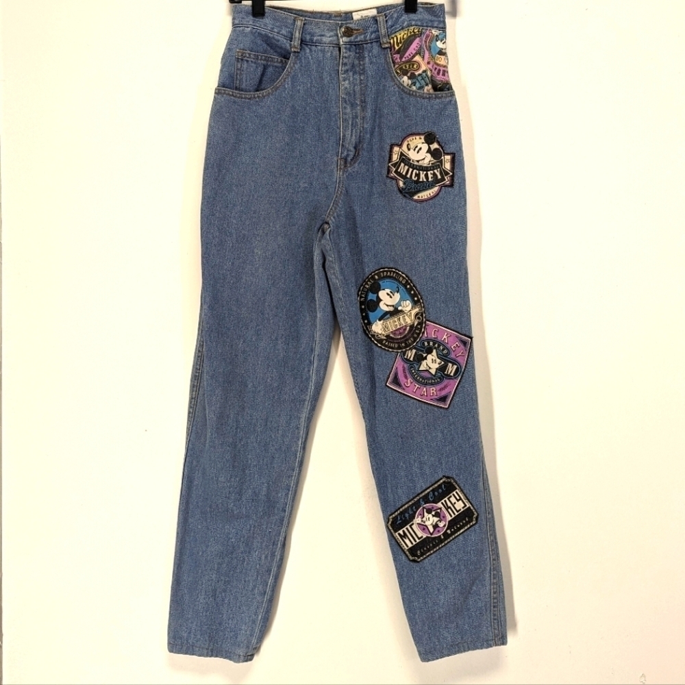 Vintage Disney & Co High Waist Mom Jeans with Patches Mickey Mouse Graphic 7 / 8